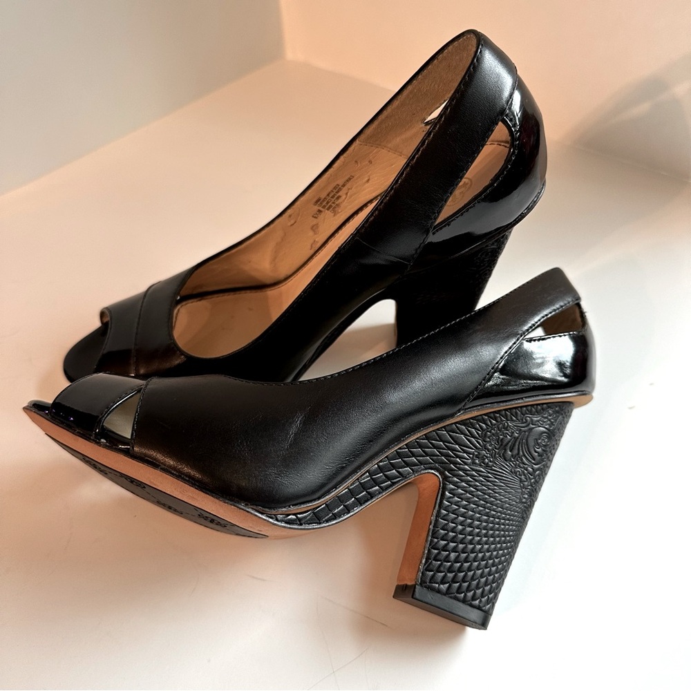 Isola Peep Toe Heels with Cutouts Embossing on Heels Size 6.5M